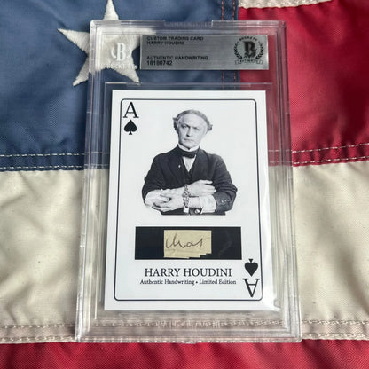 Graded Harry Houdini trading card with handwritten word and black and white image