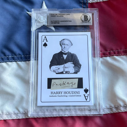 Rare Harry Houdini ace of spades card in sleeve from handwritten word collection