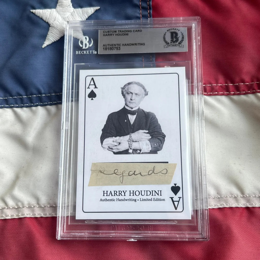 Rare Harry Houdini ace of spades signed card in case