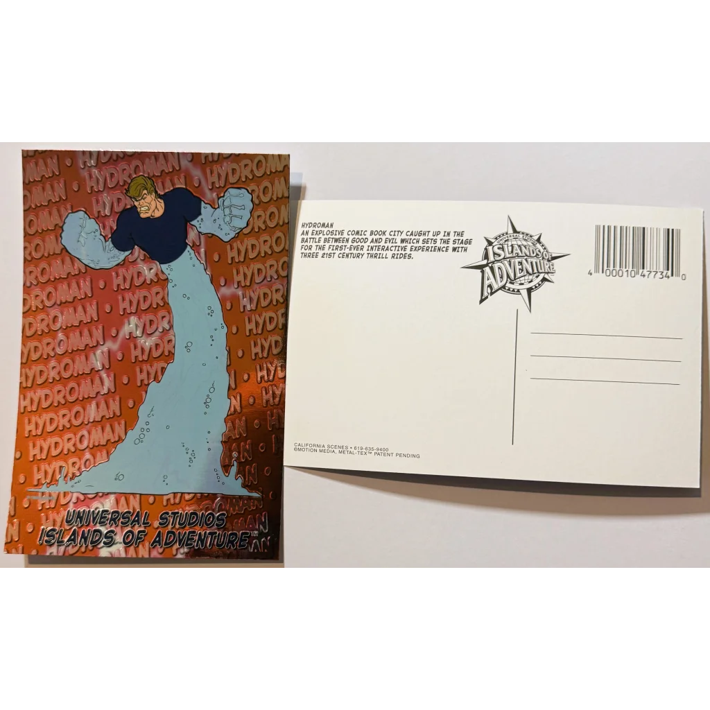Hydroman Marvel Comic Villain Postcard from Universal Studios featuring Hydroman marvel comic villain
