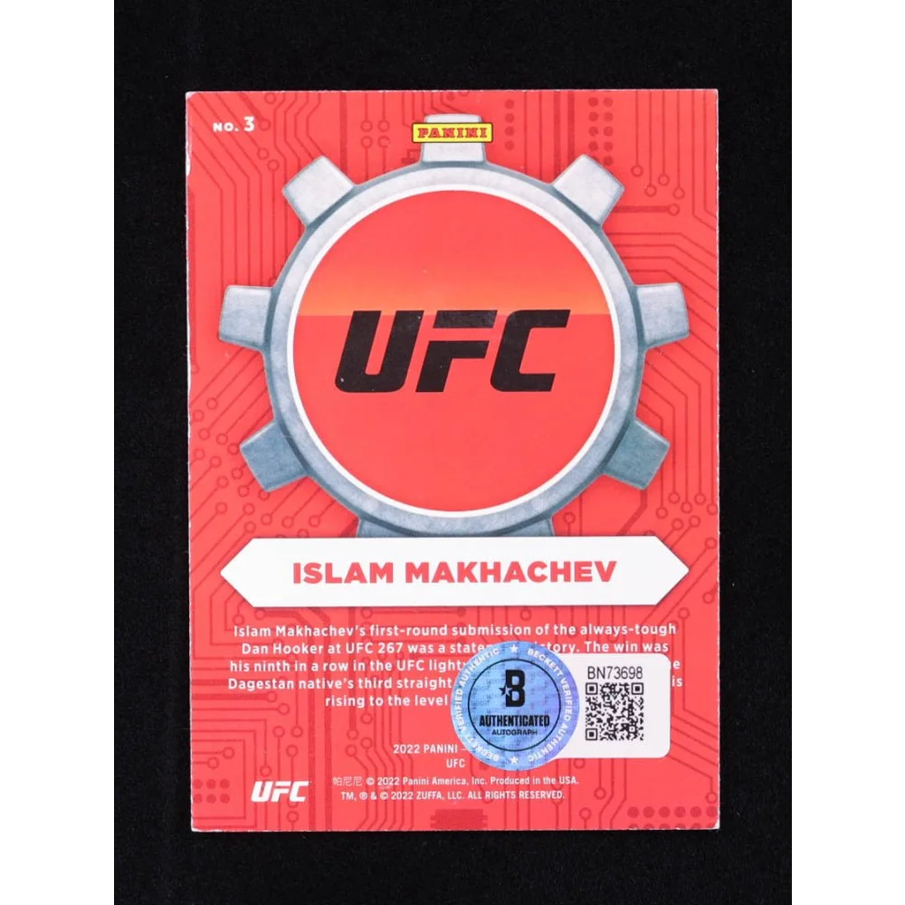 Red Panini UFC trading card featuring Islam Makhachev with Beckett authentication