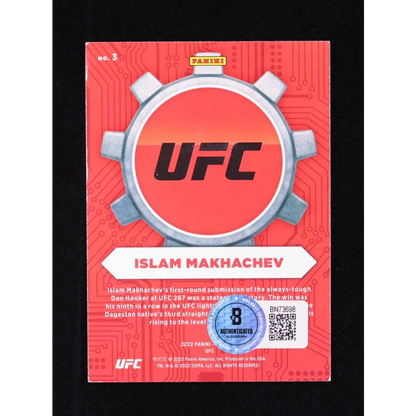 Red Panini UFC trading card featuring Islam Makhachev with Beckett authentication