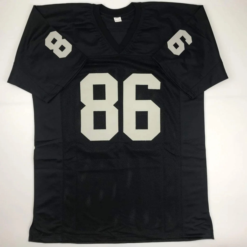 Black custom jersey with 86 on front and 8 6 on shoulders for professional sports fans