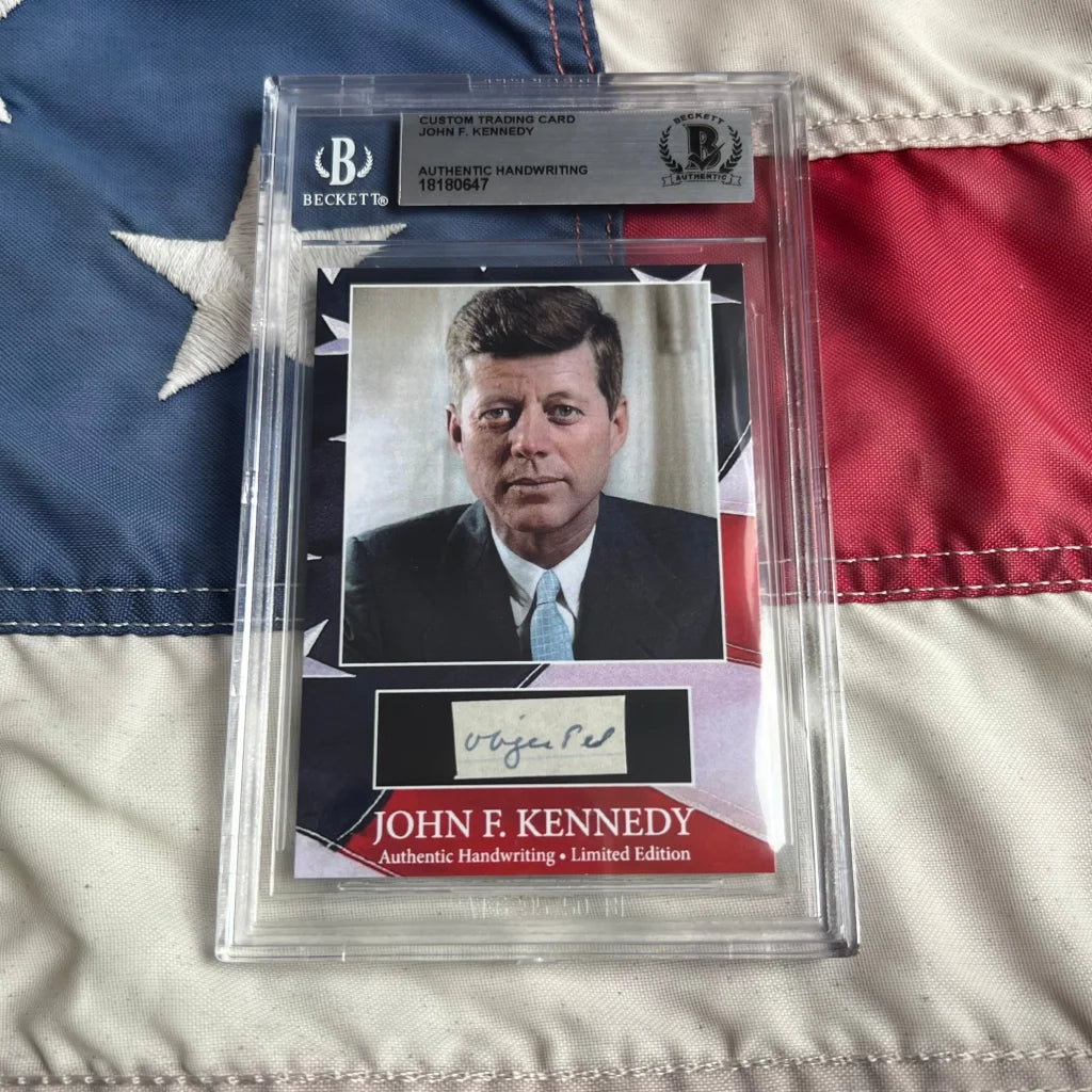 Beckett-graded custom trading card with JFK handwritten word and portrait from United States