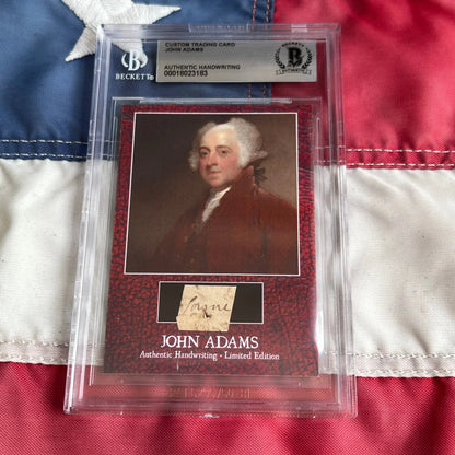 Rare John Adams legal document trading card with authentic Adams handwriting in a grading slab