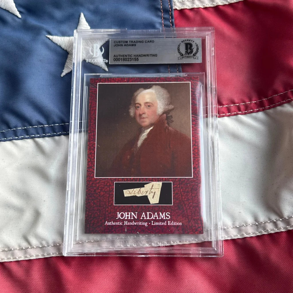 Rare John Adams handwriting card in protective case