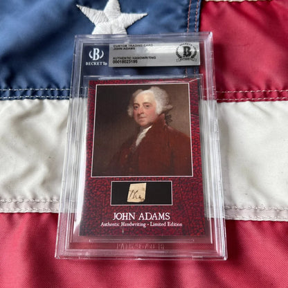 Beckett-graded rare john adams handwriting card with authentic adams legal document signature in clear protective case