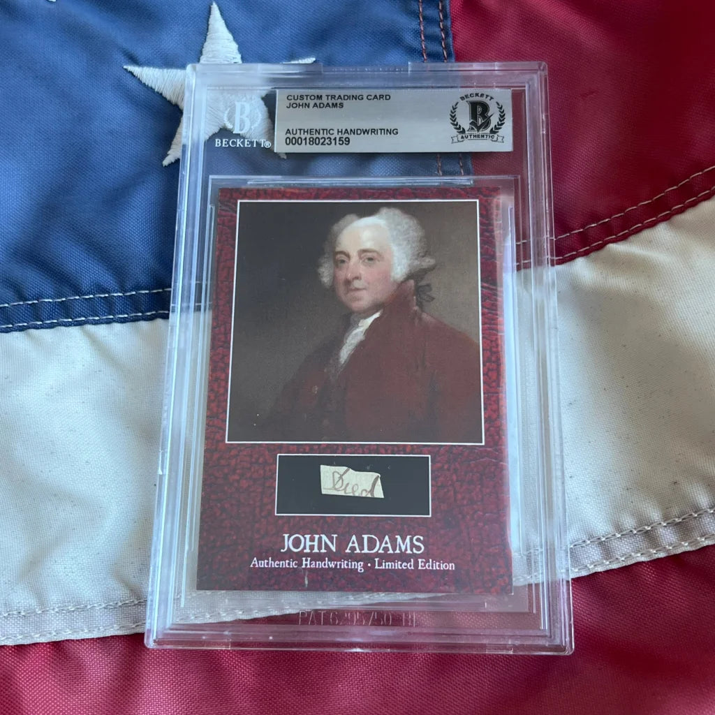 Rare John Adams handwriting card in red coat frame