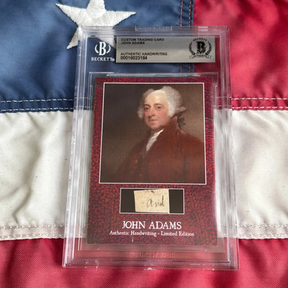 Graded John Adams trading card with his portrait and authentic Adams handwriting