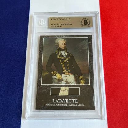 Graded trading card with handwritten word from French military hero Marquis de Lafayette