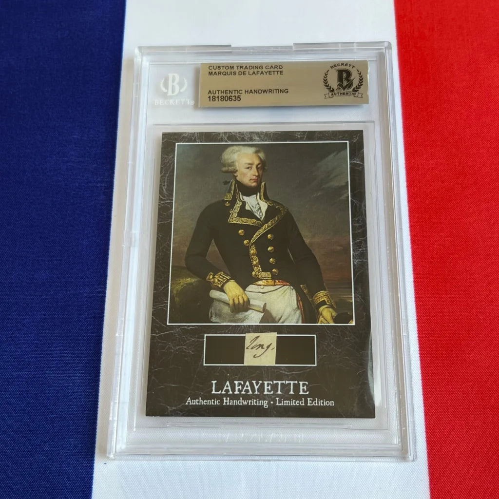 Custom trading card with handwritten word from French military hero Marquis de Lafayette