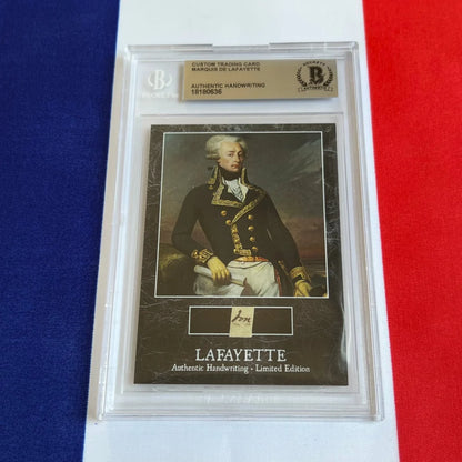 Graded custom trading card with handwritten word from French military hero Marquis de Lafayette