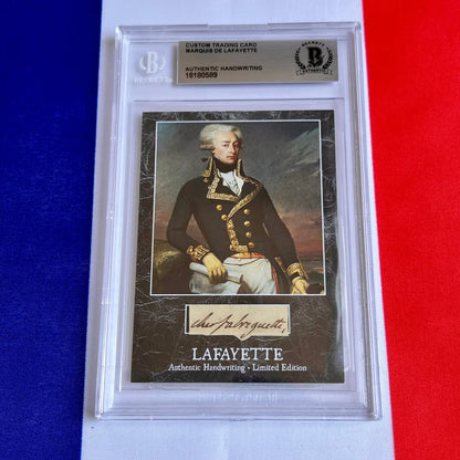 Graded trading card with Marquis de Lafayette’s handwritten word from French military hero