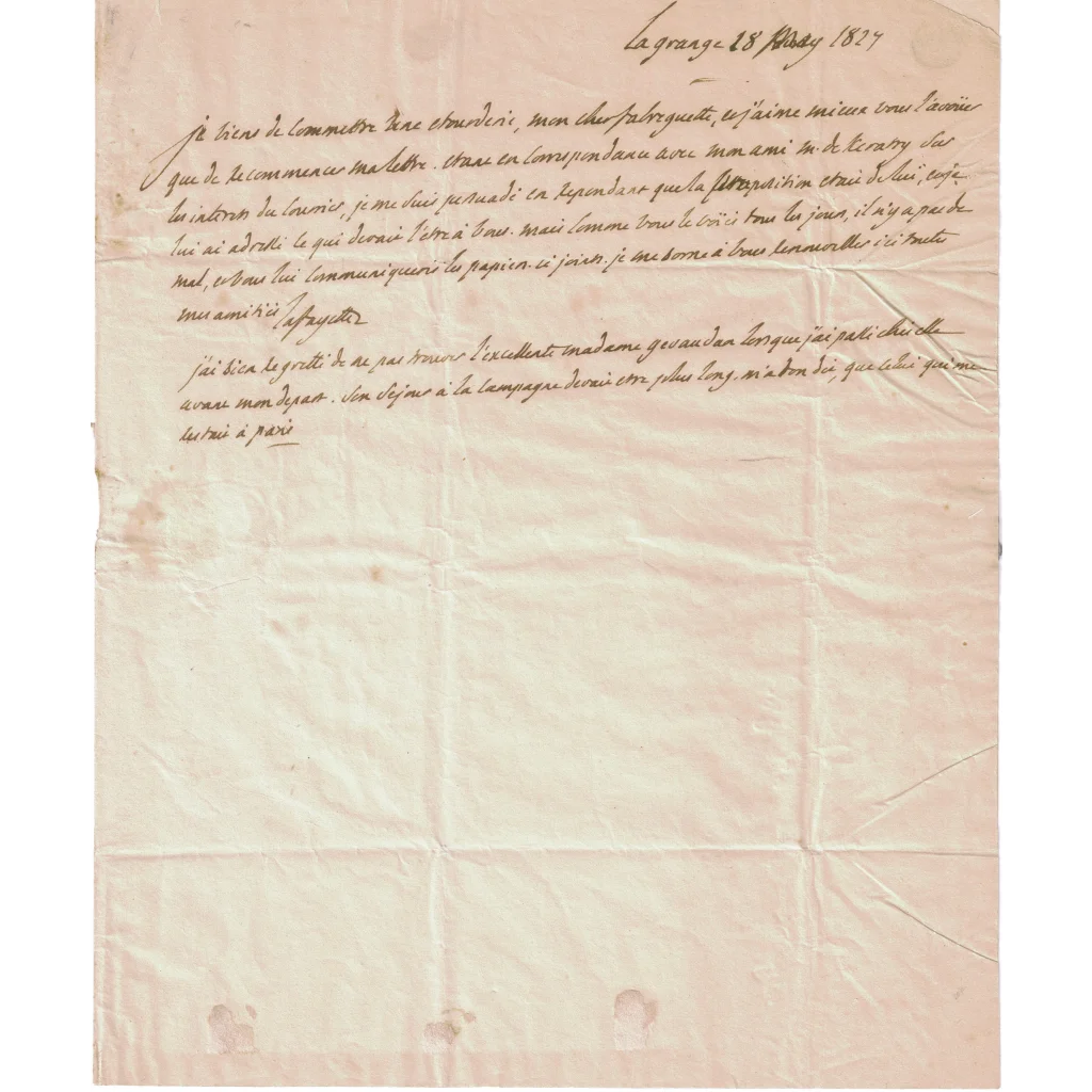 Crumpled antique handwritten word from French military hero on aged paper for dropdown menu