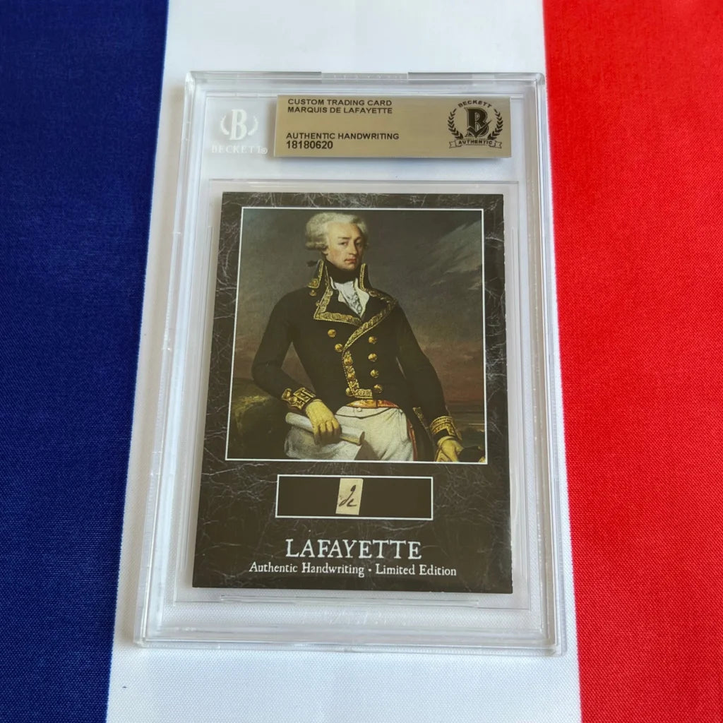 Graded trading card with handwritten word from French military hero Marquis de Lafayette
