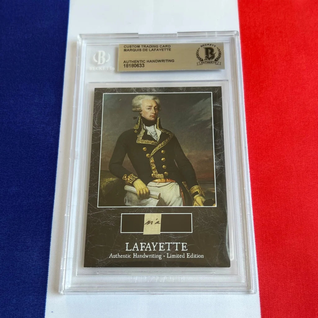 Graded trading card with handwritten word from French military hero Marquis de Lafayette