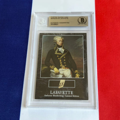 Graded trading card with Lafayette’s portrait and handwritten word from French military