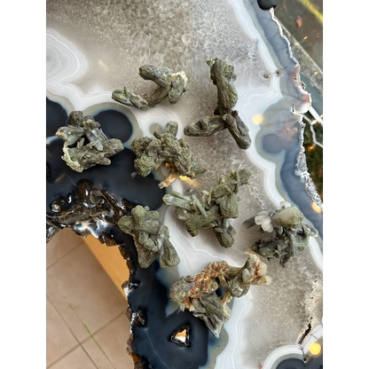 Rare marshy stilbite cluster from India on agate slab