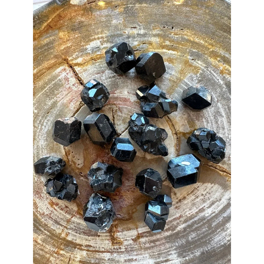 Shiny black melanite garnet crystals from Kayes Region, Mali