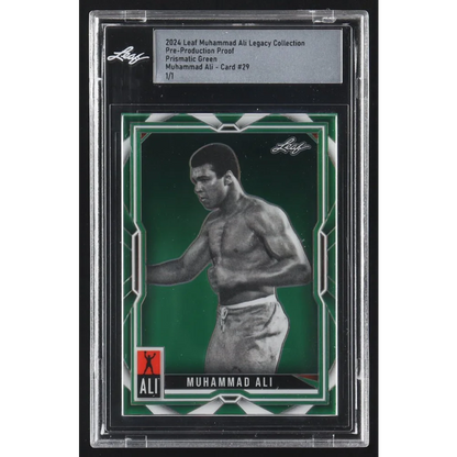 Muhammad Ali 2024 Leaf Prismatic Green Pre-Production Proof Card graded and encapsulated