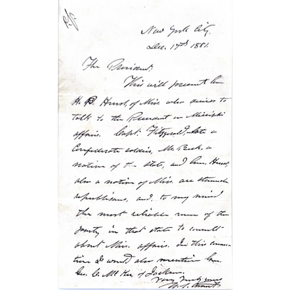 Handwritten letter on aged paper from the Rare President Chester Arthur Era Ulysses Grant Autograph Cards collection