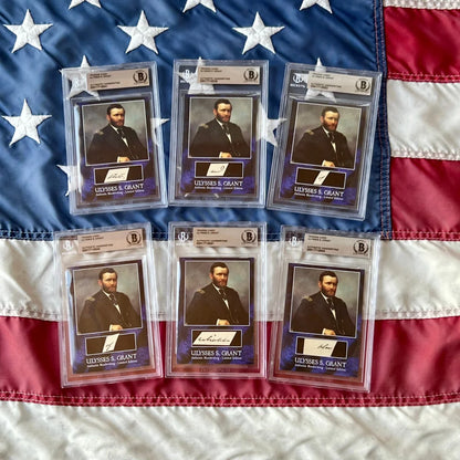 Six graded Ulysses S. Grant trading cards from the president Chester Arthur era