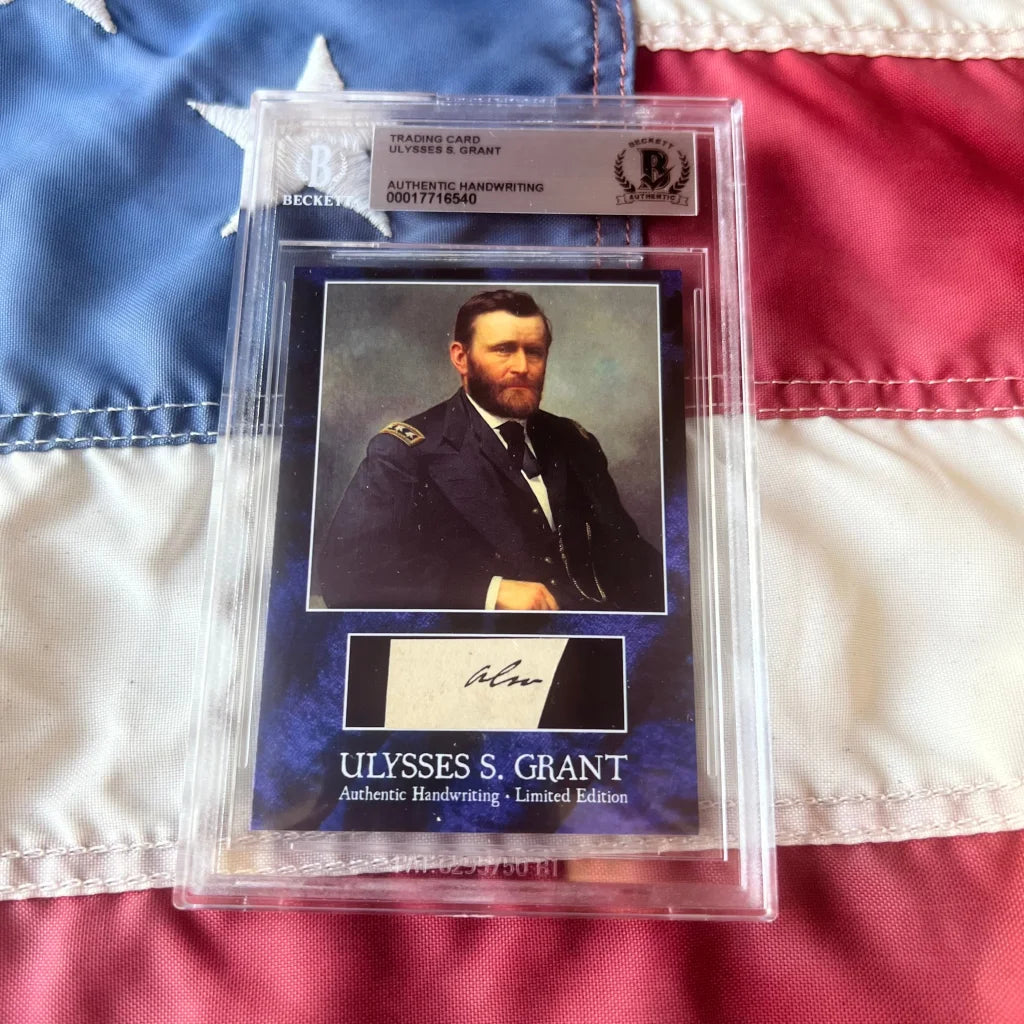 Graded trading card of Ulysses S Grant with authentic handwriting swatch from president chester arthur era