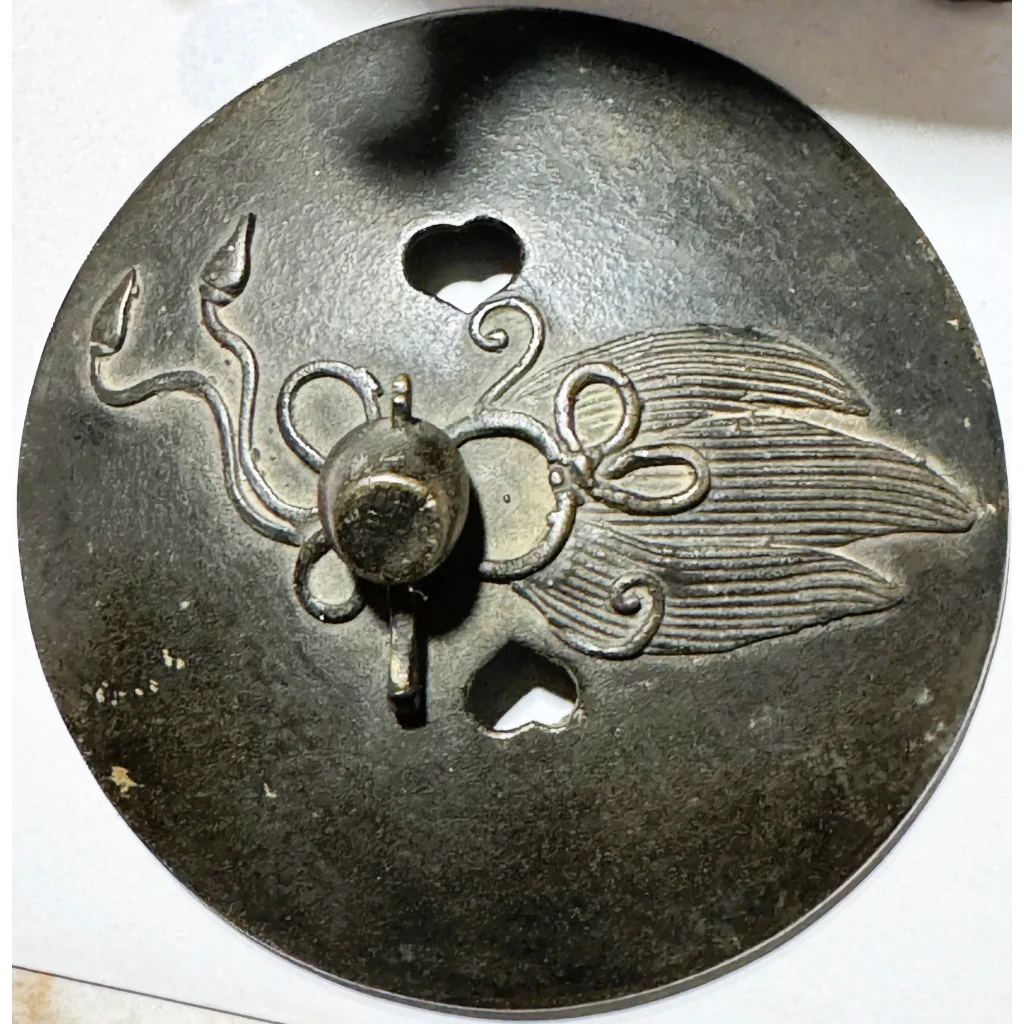 Dark bronze tsuba with lotus and corn design for rare Qing Dynasty handmade bronze censers