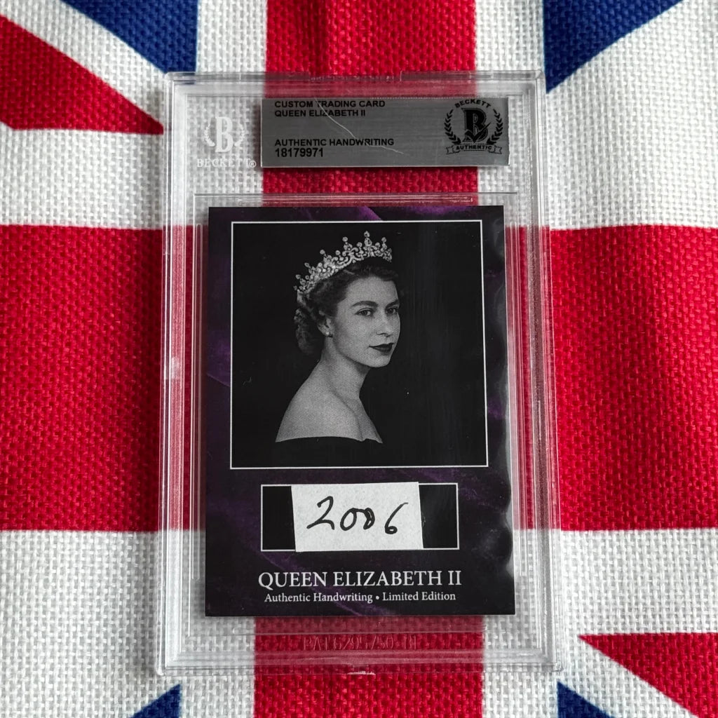 Rare Queen Elizabeth II trading card in sleeve with B&W image