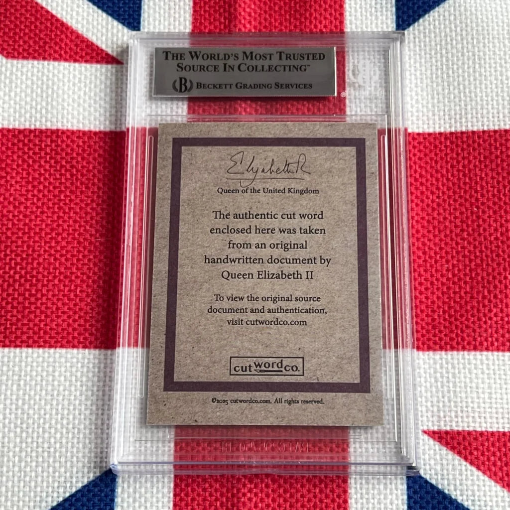 Graded handwritten Elizabeth II words by Queen Elizabeth for Rare Queen Elizabeth II Trading Cards