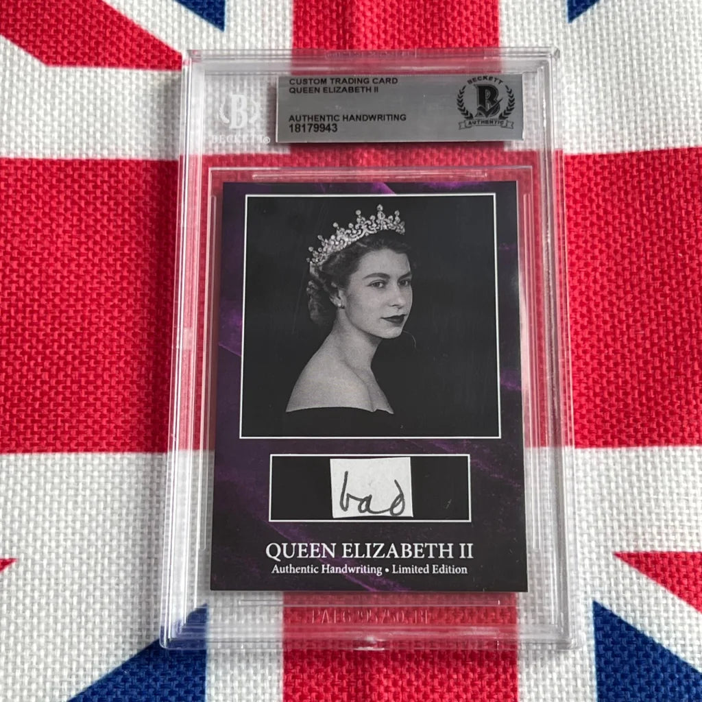 Custom Queen Elizabeth II trading card with authentic handwriting and limited edition design