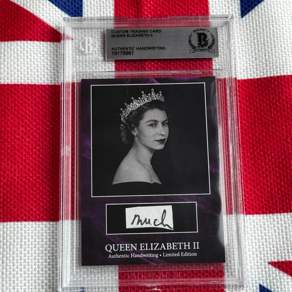Rare Queen Elizabeth II handwritten trading card in case