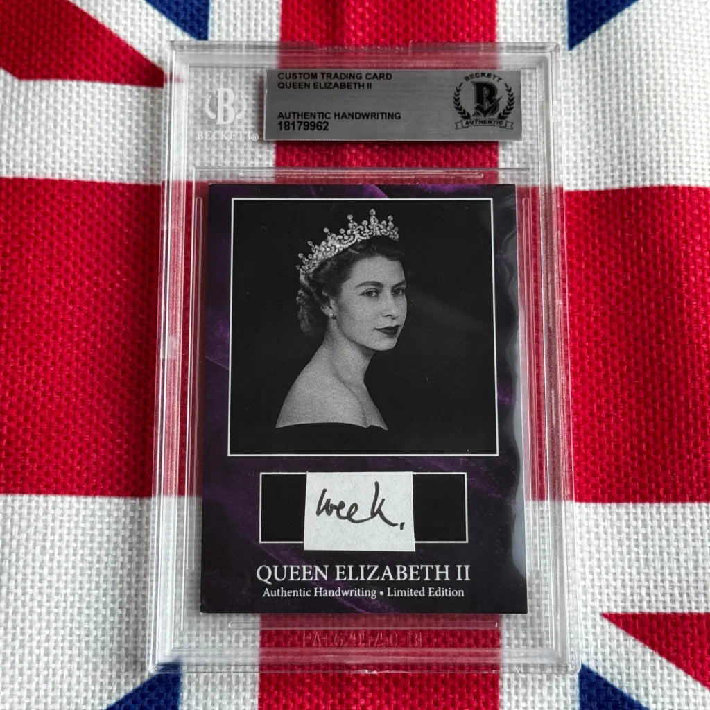 Rare Queen Elizabeth II handwritten trading card with authentic words