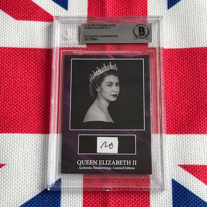 A graded trading card of Queen Elizabeth II with authentic signature and Elizabeth II words