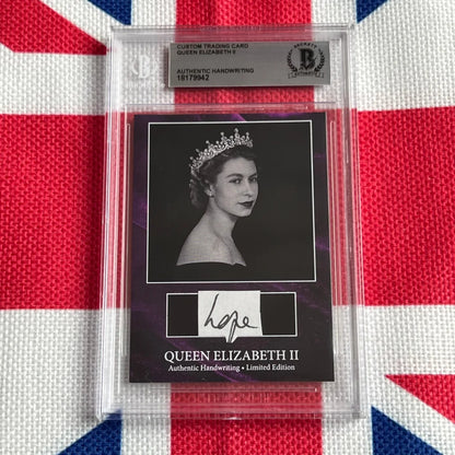 A graded custom trading card of Queen Elizabeth II with authentic handwritten words