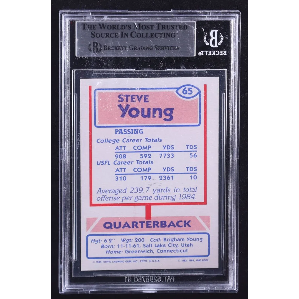 Rare Steve Young signed 1986 Topps USFL football card in BGS authenticated condition