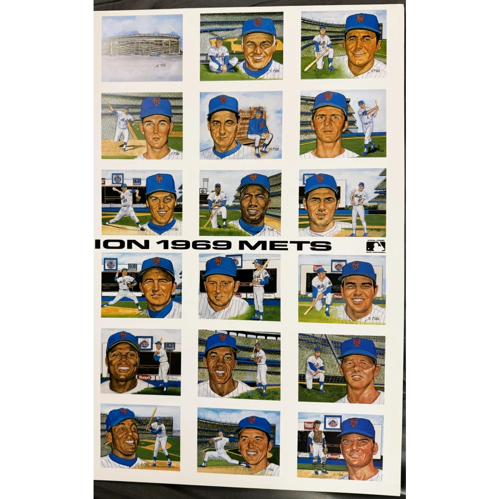 Vintage Susan Rini Miracle Mets cardstock poster featuring 1969 New York Mets players
