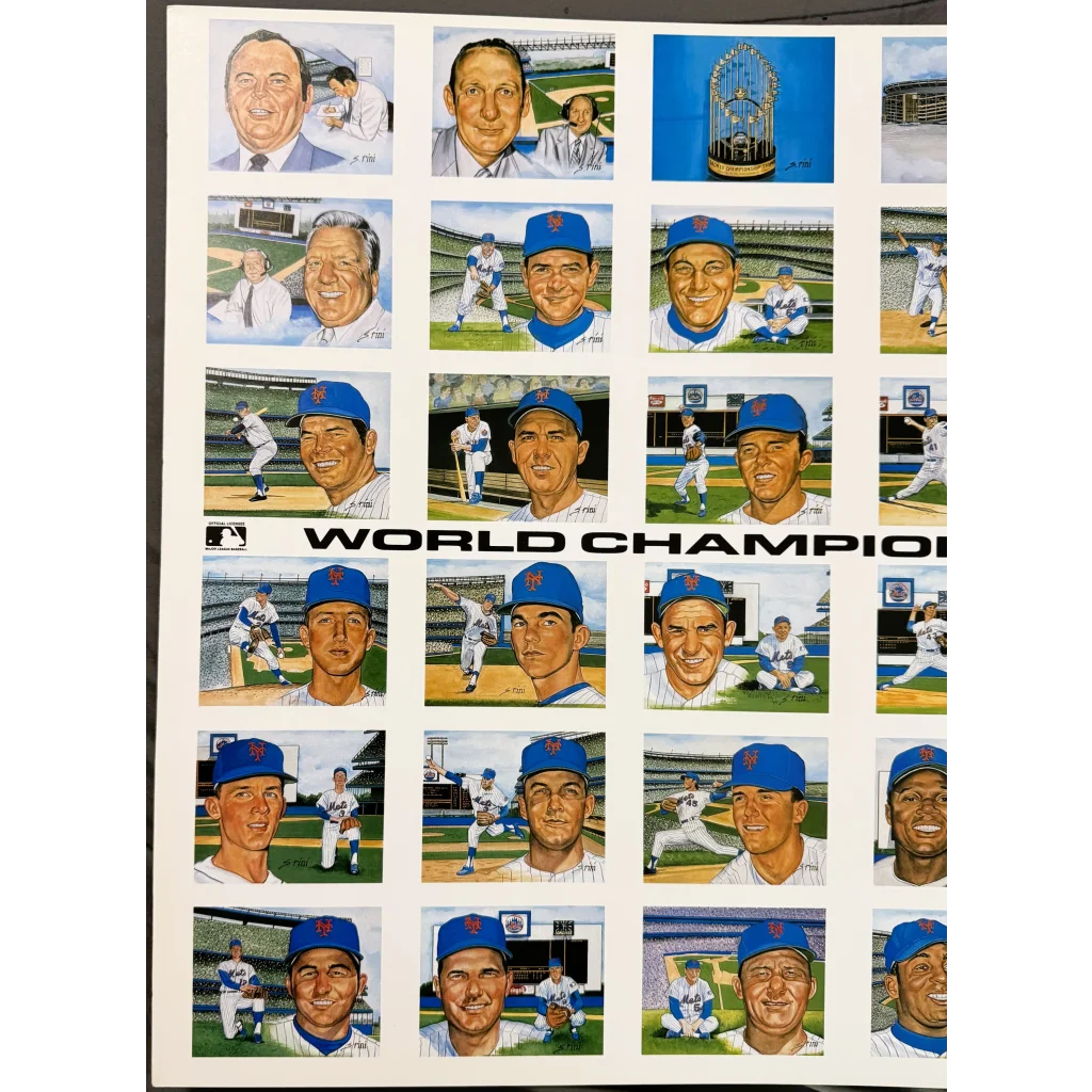 Framed collage of baseball players on the Rare Susan Rini Miracle Mets Mets cardstock poster