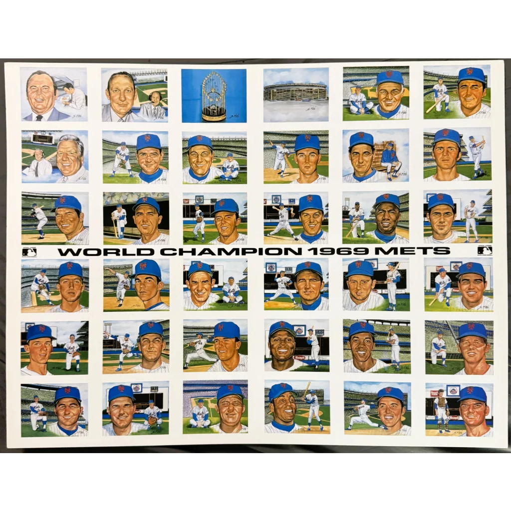 A Susan Rini Miracle Mets cardstock poster of the 1969 World Champion Mets team