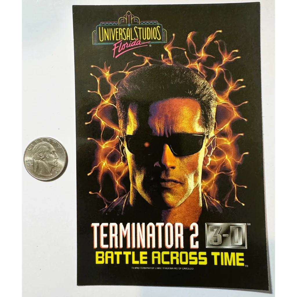 Rare T2 3D Universal Studios poster featuring Arnold Schwarzenegger promotional art