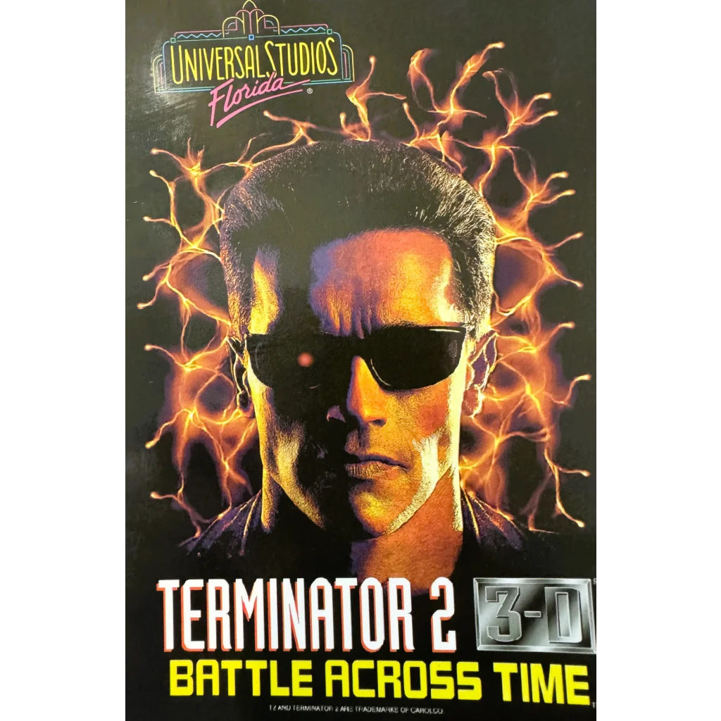 Rare T2 3D Universal Studios poster featuring Arnold Schwarzenegger and Terminator 2 battle