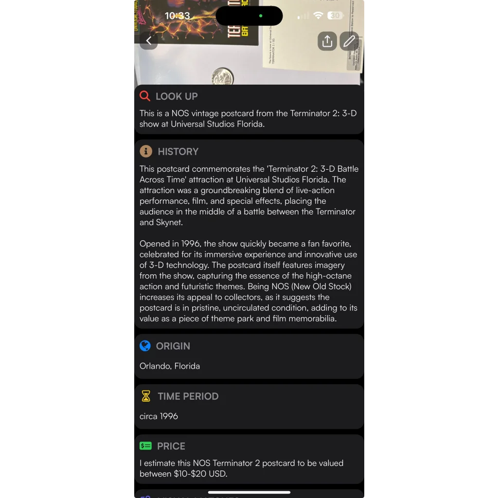 NOS vintage Terminator 2 postcard from Universal Studios starring Arnold Schwarzenegger