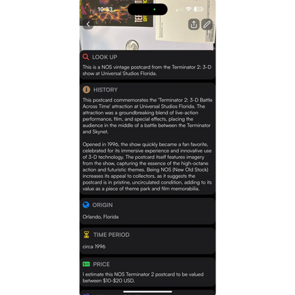 NOS vintage Terminator 2 postcard from Universal Studios starring Arnold Schwarzenegger