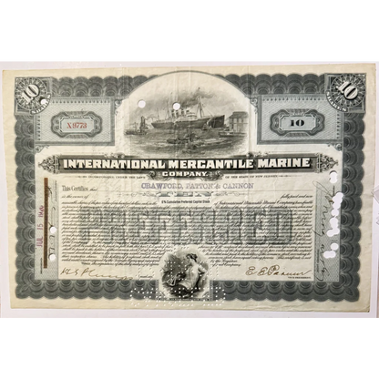 Rare Titanic International Mercantile Marine Stock Certificate