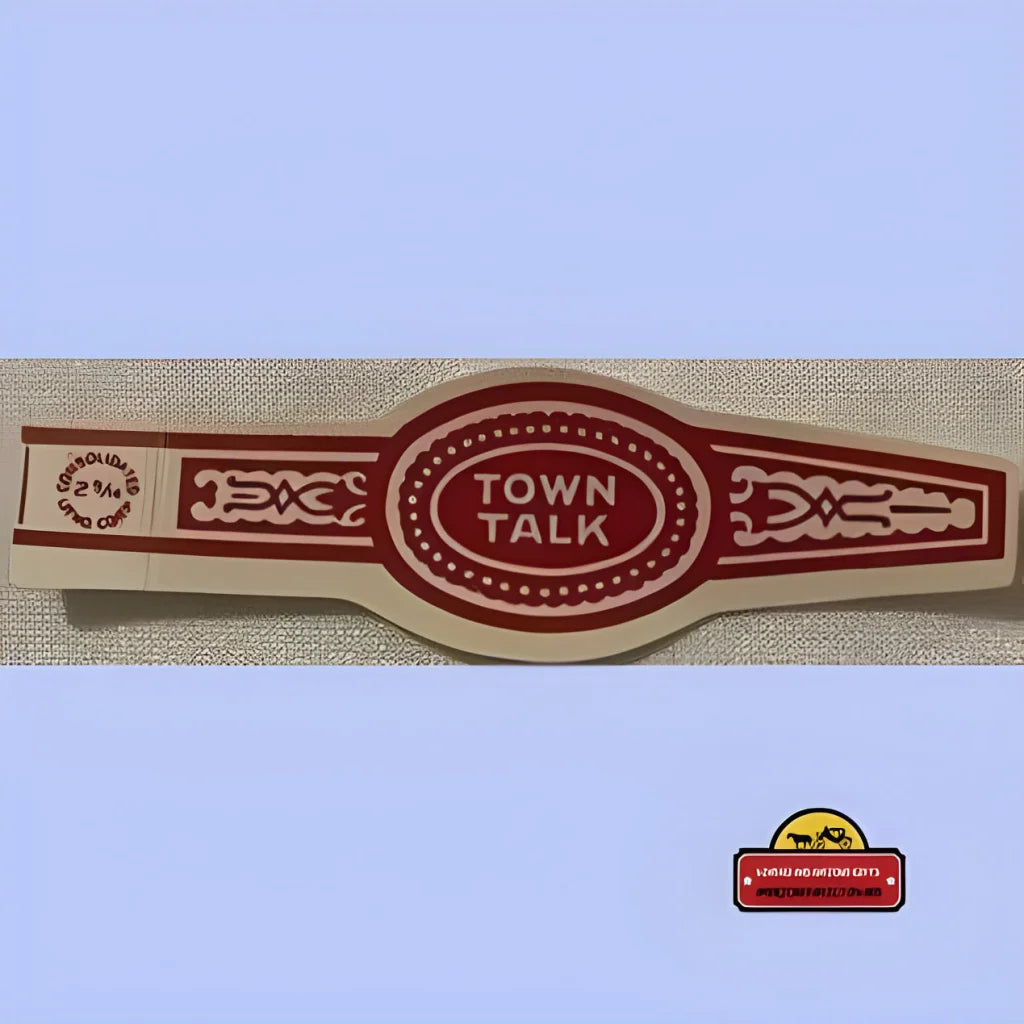 Decorative wooden cigar band featuring Town Talk text, showcasing antique vintage charm