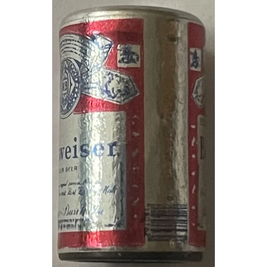 Rare 1970s Mini Budweiser Beer can with vintage red and silver design, perfect for collectors