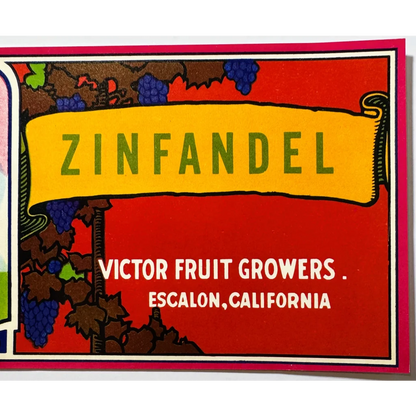Vintage Zinfandel fruit crate label from Victor Fruit Growers 1940s California