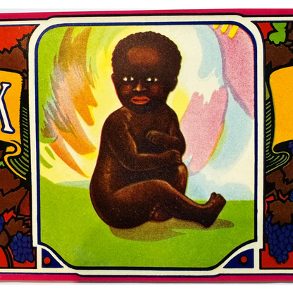 Rare Victor Fruit Growers Zinfandel label with racist caricature of dark-skinned baby