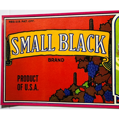 Vintage small black Victor Fruit Growers label from 1940s California Zinfandel fruit growers
