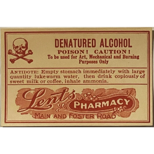Rare Vintage 1920s Denatured Alcohol Label Lents Pharmacy Portland OR Advertisements
